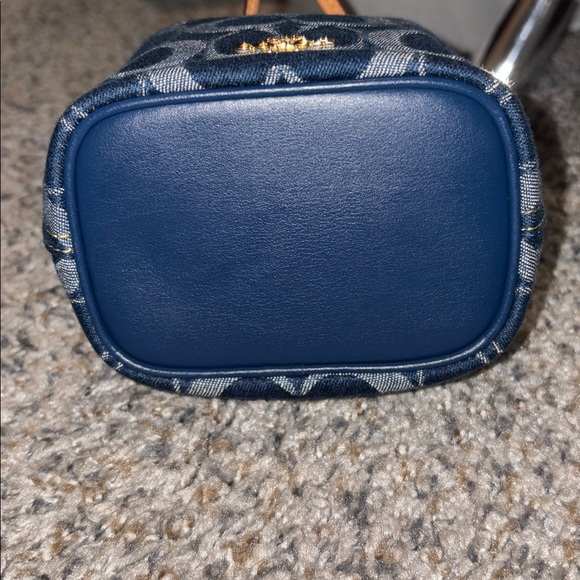 Coach Denim Blue Drawstring Mini Bag with Gold Chain - Picture 10 of 13